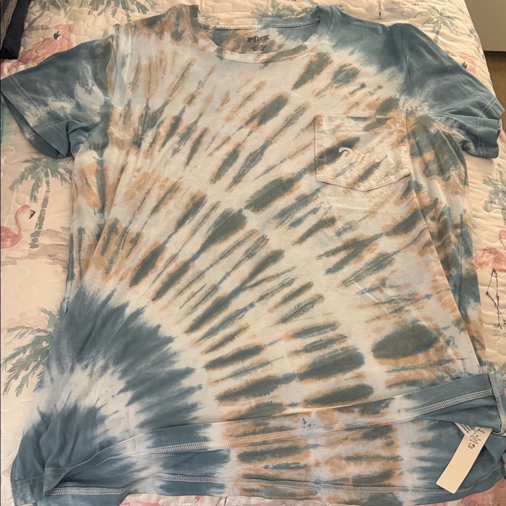PINK Victoria's Secret Blue and Brown Tie-Dye Tee